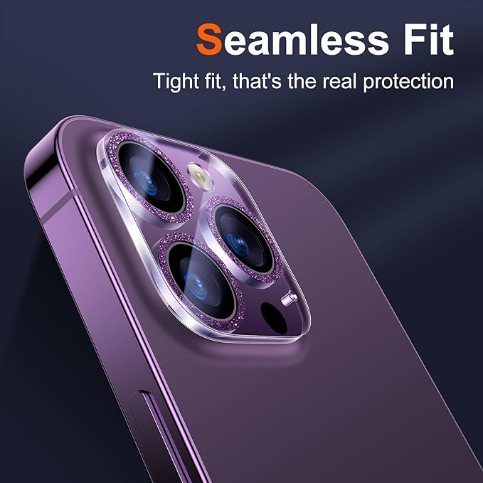 UniqueMe [3 Pack] Compatible for iPhone 14 Pro Max/iPhone 14 Pro Camera Lens Protector Tempered Glass,[Case Friendly][Scratch-Resistant][Night Shooting Mode]-Glitter Purple