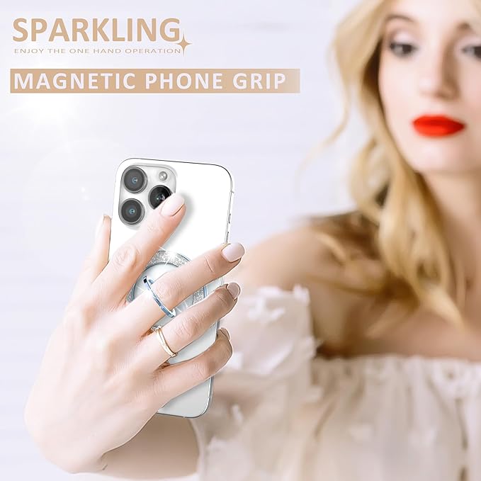 Magnetic Phone Ring Holder for MagSafe, Magnetic Phone Grip for iPhone, Compatible with iPhone MagSafe Wireless Charging. (Glitter Blue)