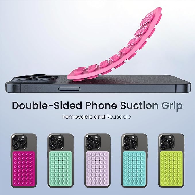 Double Sided Silicone Suction Phone Holder Mount, Silicon Accessory for iPhone and Android, Hands-Free Mirror Shower Phone Holder, TikTok Videos and Selfies (Pink+Transparent)