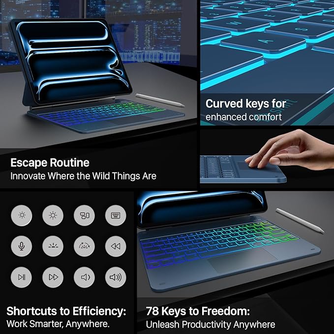 typecase Keyboard Case for iPad Pro 13-inch (M4)2024,Magic Keyboard with 11 Colors Backlight for iPad Pro 13,Keyboard Case with Pencil Holder,Multi-Touch Trackpad,Easy-Set Magnetic Stand(Pacific Blue)