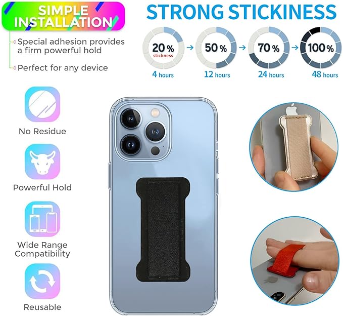 Finger Strap Phone Holder - Ultra Thin Anti-Slip Universal Cell Phone Grips Band Holder for Back of Phone -2Pack(Black)