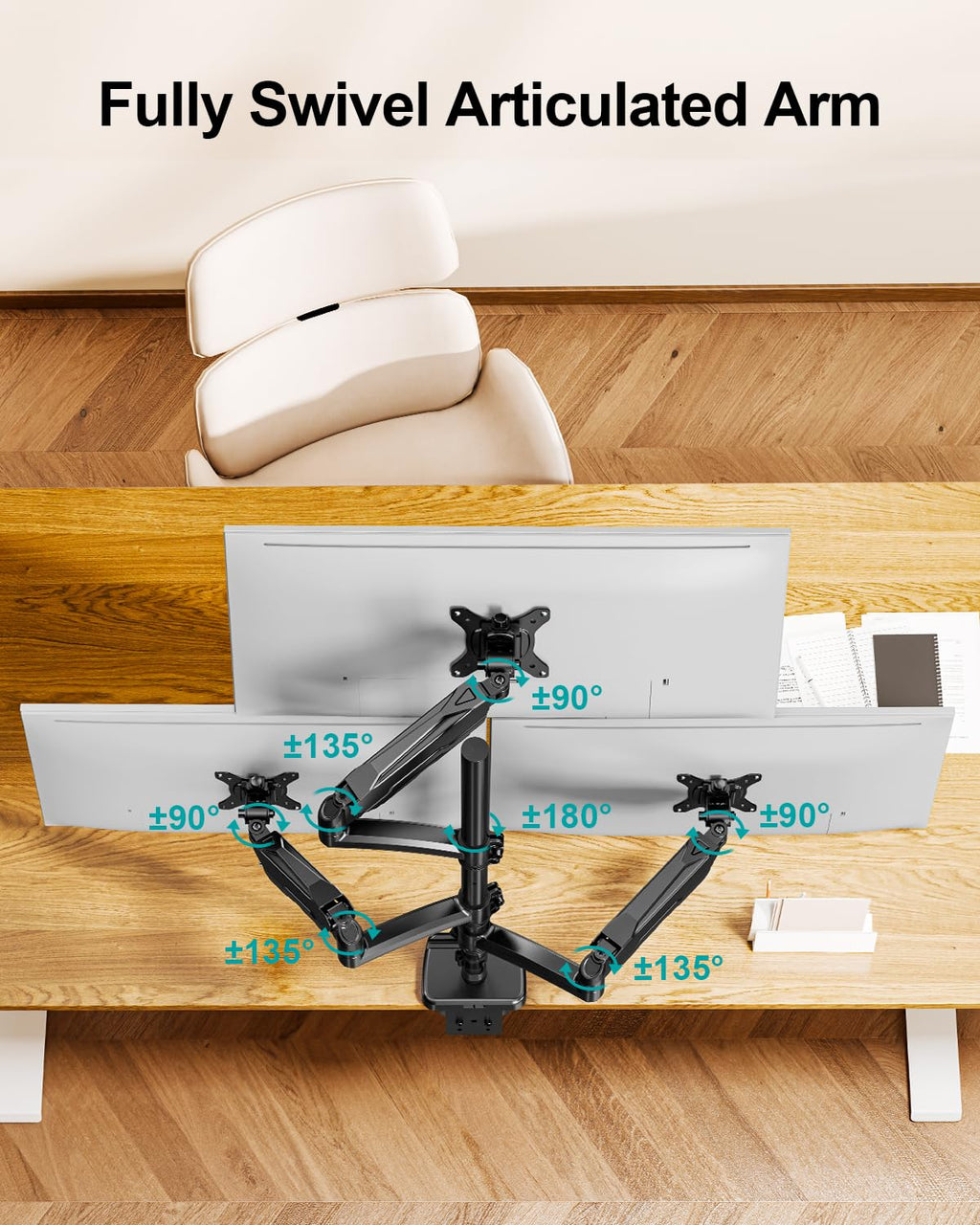 MOUNT PRO Triple Monitor Mount for Max 32" Computer Screen, Adjustable 3 Monitor Desk Mount, up to 19.8lbs Each, Three Display Arm with Tilt Swivel Rotation, VESA Mount 75x75/100x100mm