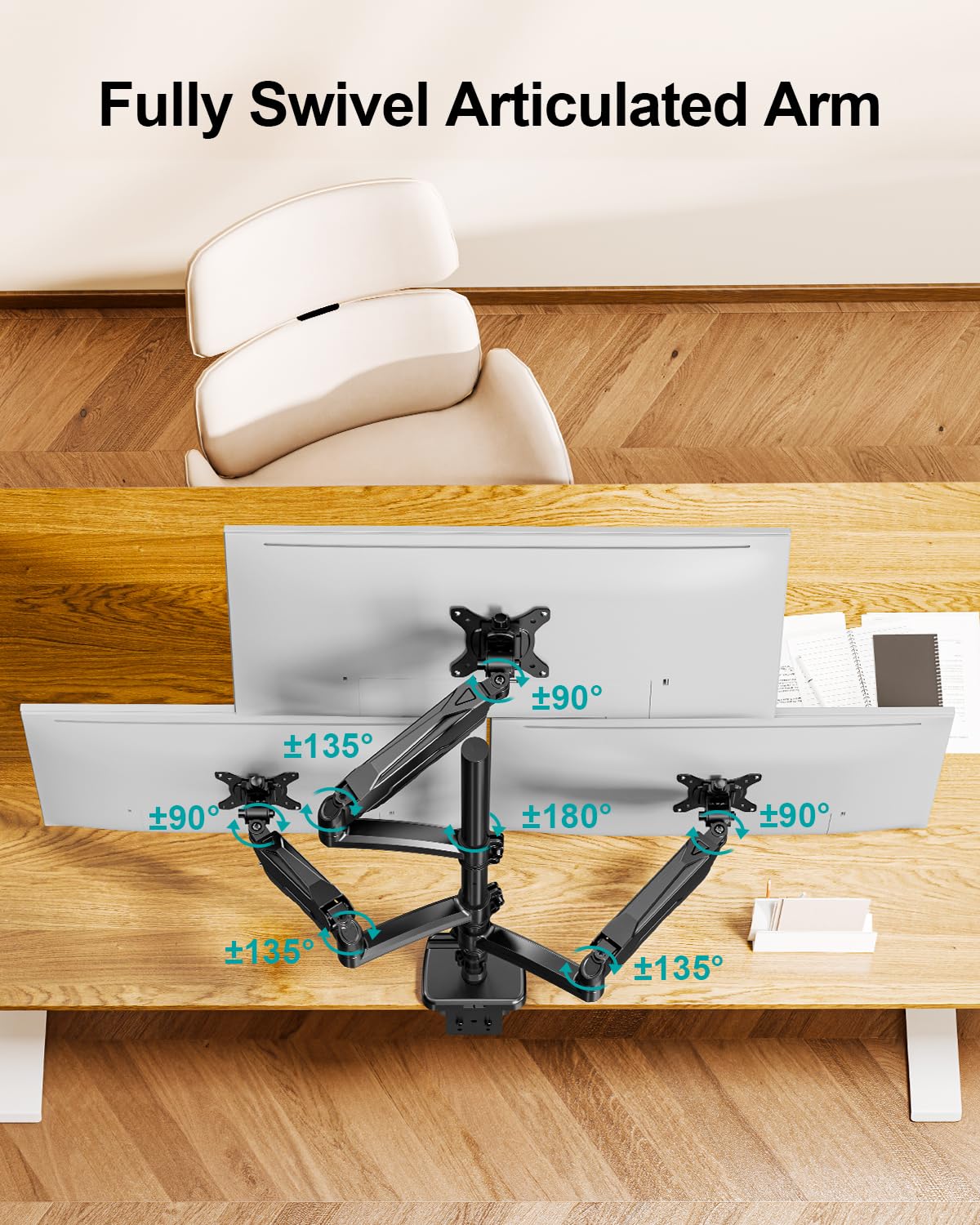 MOUNT PRO Triple Monitor Mount for Max 32" Computer Screen, Adjustable 3 Monitor Desk Mount, up to 19.8lbs Each, Three Display Arm with Tilt Swivel Rotation, VESA Mount 75x75/100x100mm