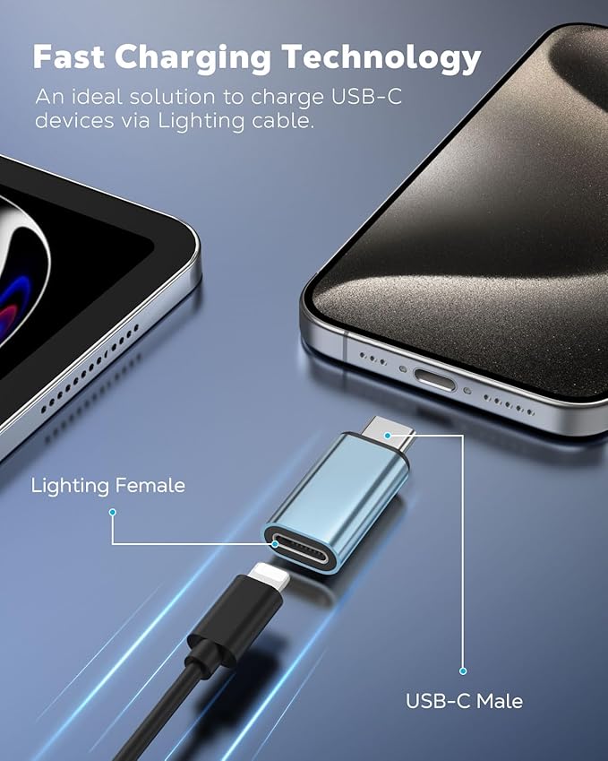 MoKo Lightning to USB C Adapter 2Pack, NOT for Lightning Earbuds/Headphones/OTG, USB-C to Lightning Adapter for iPhone Air 17 16 15 Pro Max Plus,iPad Pro/Air,Galaxy,ONLY for Charging/Data Sync, Cyan