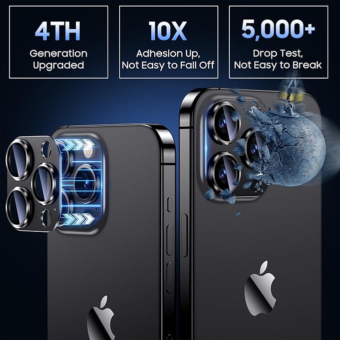 Uyiton Compatible with iPhone 15 Pro/iPhone 15 Pro Max Camera Lens Protector, [Not Easy to Break][Strong Adsorption][Case-Friendly] Metal Tempered Glass Rear Camera Screen Cover - Matte Black