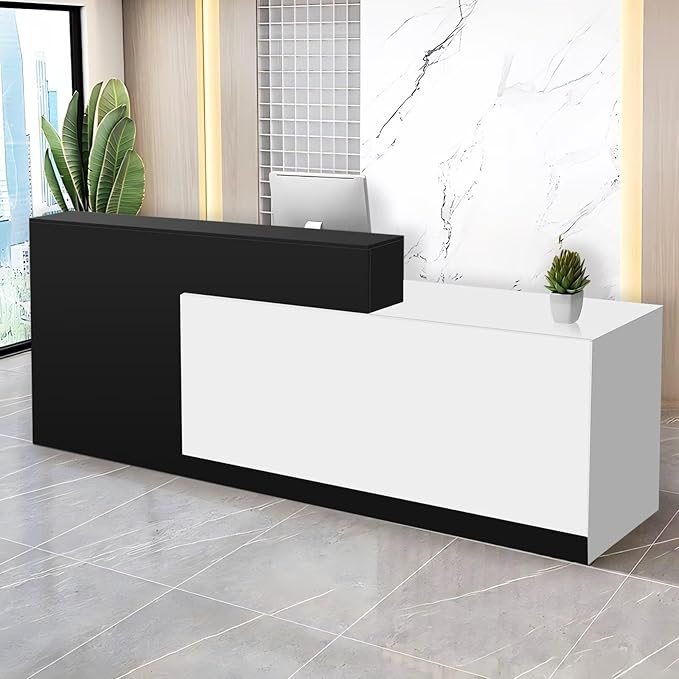 Reception Desk with Counter Modern Checkout Counter with Lockable Drawer Keyboard Tray Receptionist Desk for Office Salon Reception Table D Right 47inch/120cm