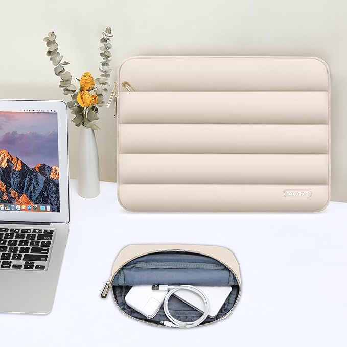 MOSISO 15-15.6 inch Laptop Case, 16 inch Puffy Laptop Sleeve Compatible with MacBook Pro 16, HP Dell ASUS Acer Toshiba Lenovo Notebook Computer, Polyester Horizontal Bag with Small Case, Sand