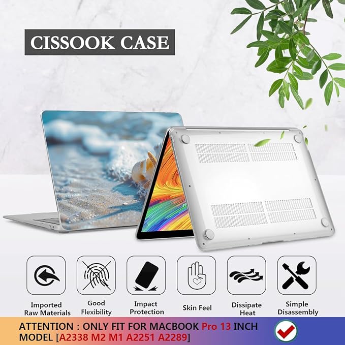CISSOOK Compatible with MacBook Pro 13-inch Case 2025-2016 Release M2 M1 A2338 A2251 A2289 A2159 A1706 Model with Touch Bar, Plastic Hard Shell Protective Case with Keyboard Cover, Beach&Shell