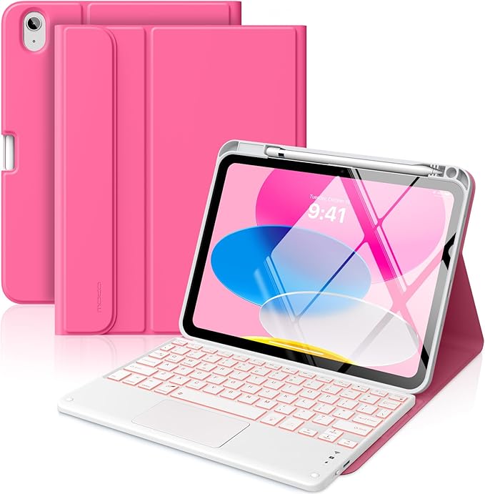 MoKo Touch Keyboard Case for iPad (A16) 11th/10th Gen,Persian Pink