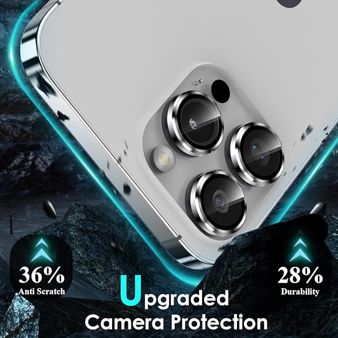 YWXTW CameraLens Protector,[1 Step Installation Tray] Tempered Glass Screen Metal Individual Cover Accessories Case Friendly (Silver Titanium) (iPhone 15 Pro/15 Pro Max)