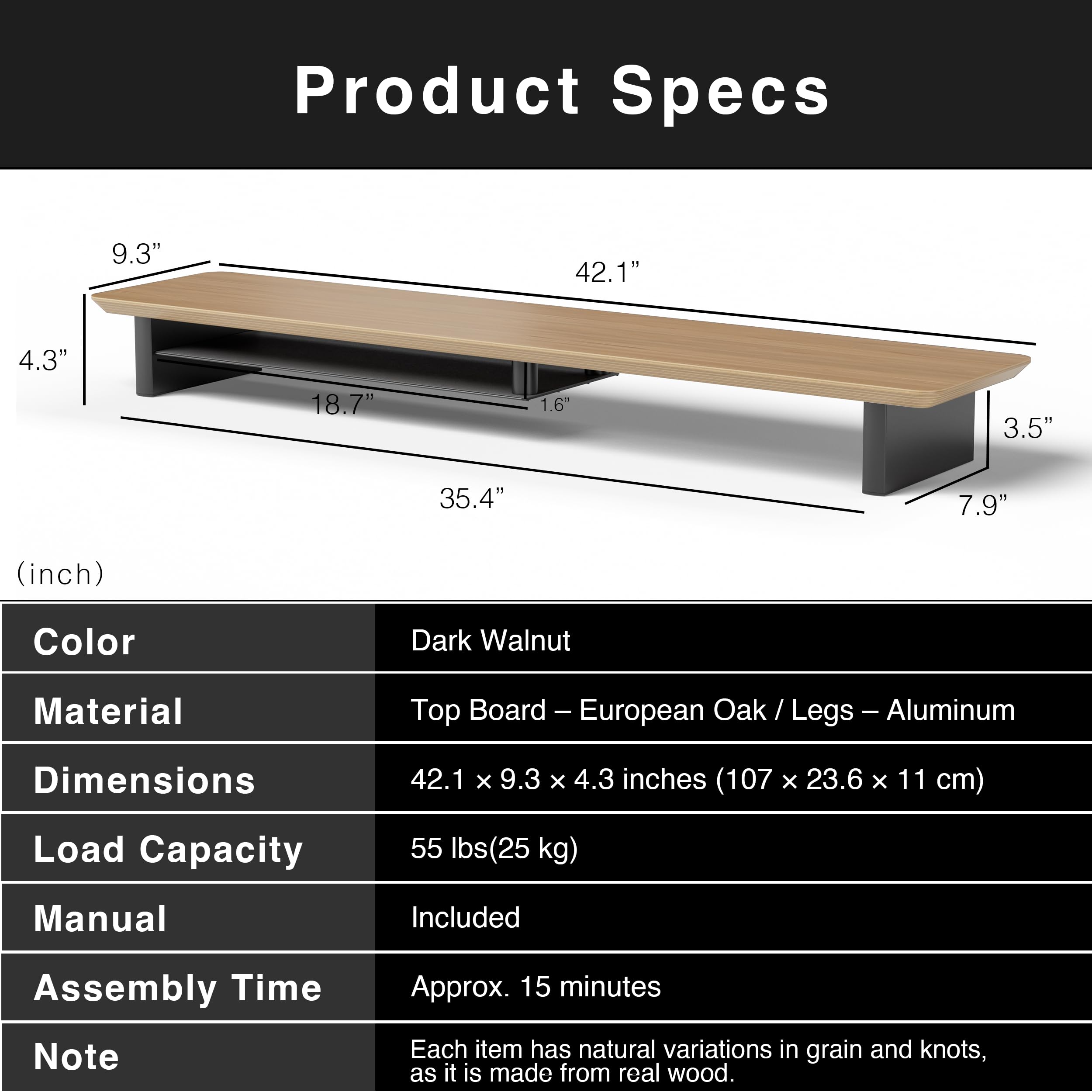 amesoba White Oak Dual‑Tier Ergonomic Desk Setup – Modern Wooden Monitor Stand & Workspace Riser, Home Office & Minimalist Aesthetic (White Oak, Large)
