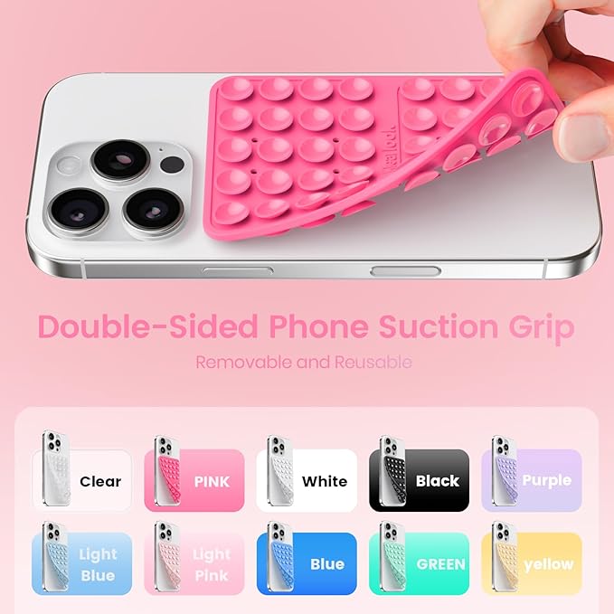 Klearlook Silicone Suction Cup Phone Case Mount Double Sided, Silicon Sticky Phone Grip with Higher Suction for Cell Phone, Hands-Free Phone Accessories Holder for Selfies and Videos, Hot Pink