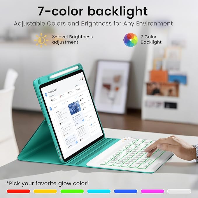 BLUTLOTUS Keyboard Case for iPad 9th/8th/7th Generation 10.2 inch 2021/2020/2019, iPad Pro 10.5-inch Case with Keyboard,iPad Air 3 2019, 7 Color Backlit Removable Wireless Keyboard Folio Case(Teal)