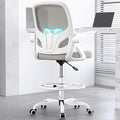 Tall Drafting Chair with Footrest Ring for Home and Work, Ergonomic Home Desk Office Chair with Flip up Arms and Lumbar Support, Extended Height Executive Desk Office Chair(Gray)