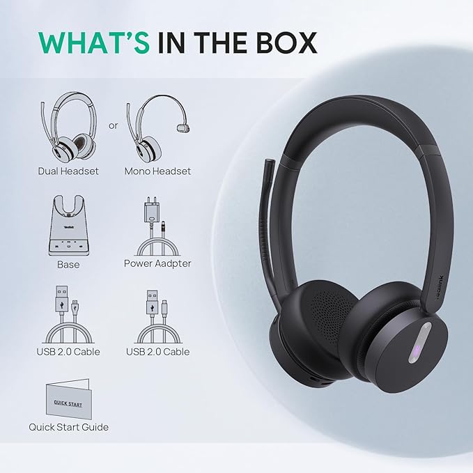 Yealink WH64 DECT & Bluetooth Mono UC Zoom Wireless Headset, 606 ft Range Single Ear Work Headphones with 3X Noise Cancelling Mic, 26H Talk Time, Ringer, Office Headsets for Desk Phone, PC,Cellphone