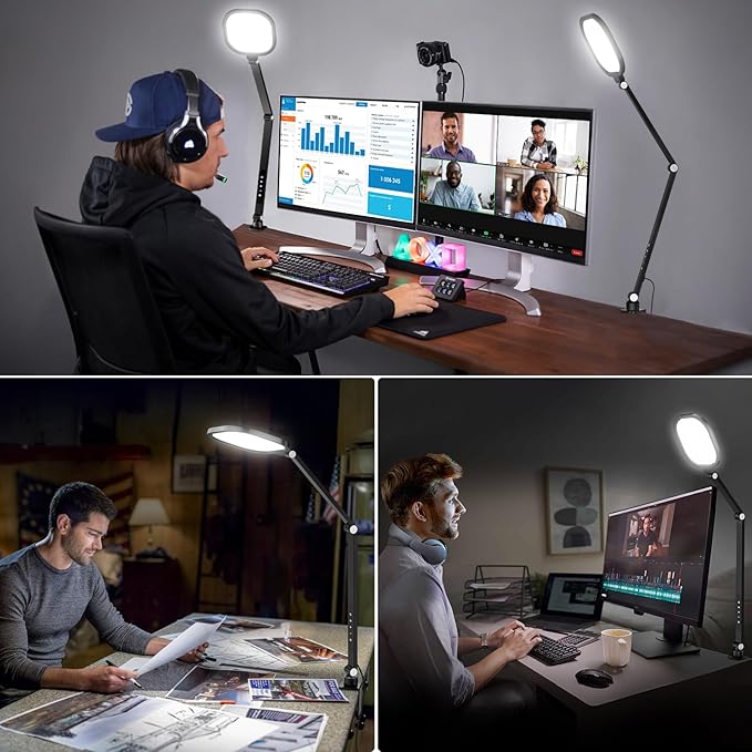 Video Conference Light for Computer, Dimmable Camera Lighting for Video Recording, Meeting, Laptop & Webcam, 15W Ring Light with C- Clamp,Swing Arm, Remote, Memory & Timer CRI >95