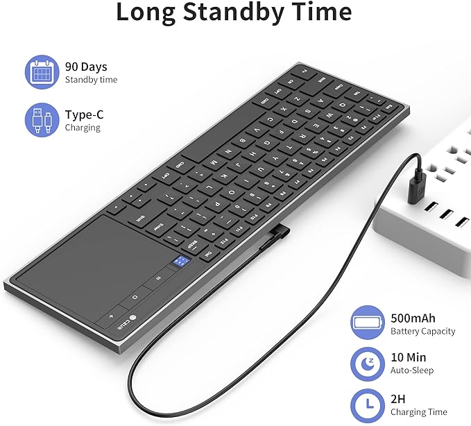 CZUR Rechargeable Bluetooth Keyboard with Touchpad, Portable Computer Keyboard with Trackpad, Wireless Ultra Slim Keyboard for PC/Laptop/Tablet/Phone, for Windows/Android