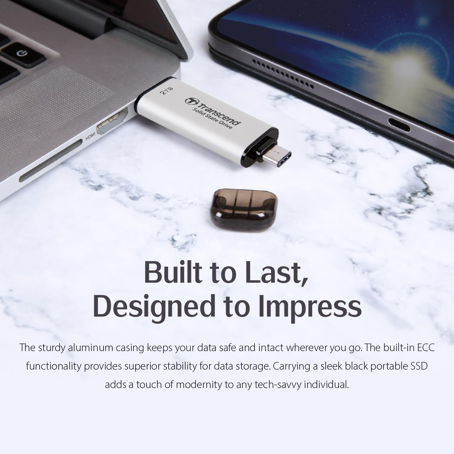 Transcend ESD310 512GB External SSD, Up to 1,050MB/s, Dual USB Flash Drive for iPhone/iPad/Mac/Windows/Android/Tablet/PC, USB3.2Gen2 Thumb Drive Photo Stick, 2-in-1 Type C &Type A Memory Stick-Silver