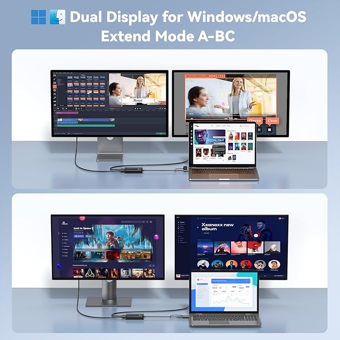 USB 3.0 Hub to Dual HDMI Adapter for MacBook Pro 2023 2022 2021 2020 2019 2018 2017 2016, 2 Monitor LIONWEI USB C or USB 3 Dongle with 4K HDMI for Mac, Windows, Thunderbolt 3/4 USB Device