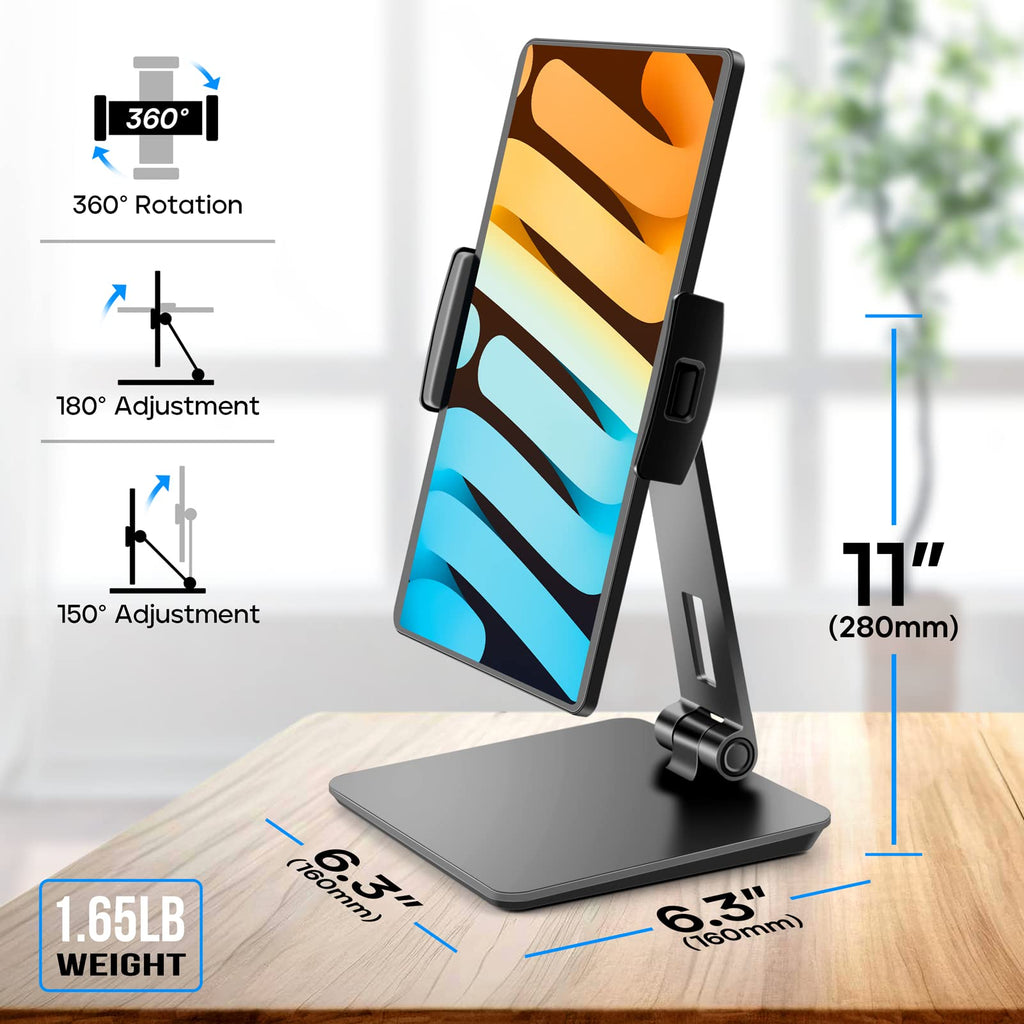 iPad Stand, Tablet Stand 360° Swivel, Aluminum Desk Holder 4.7-17", Black