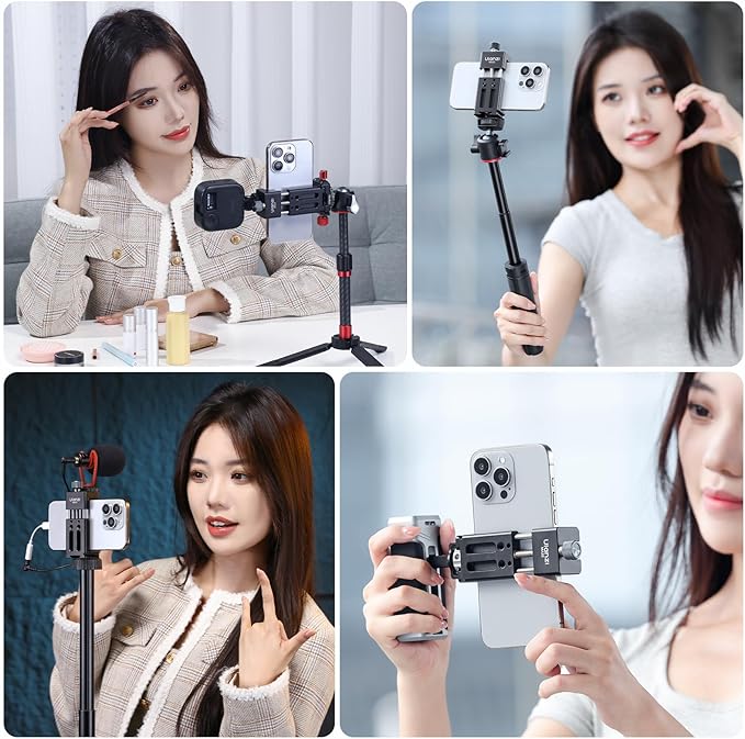 ULANZI MA33 Metal Phone Tripod Mount with Arca Port & 2 Cold Shoes, 360° Adjustable Smartphone Tripod Adapter Cell Phone Stand Holder Phone Clamp Suitable for iPhone 15 pro/14/13/12/Samsung