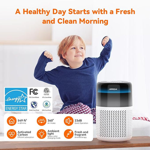 AIRROMI HEPA Air Purifier for Bedroom&Home,Pet Air Purifier for Home Pets,Removes Pet Odor,Cat Litter Smell,Dust,Smoke&Allergies,Quiet Room Air Purifier with Scents,360°Air Cleaner,A2005 White