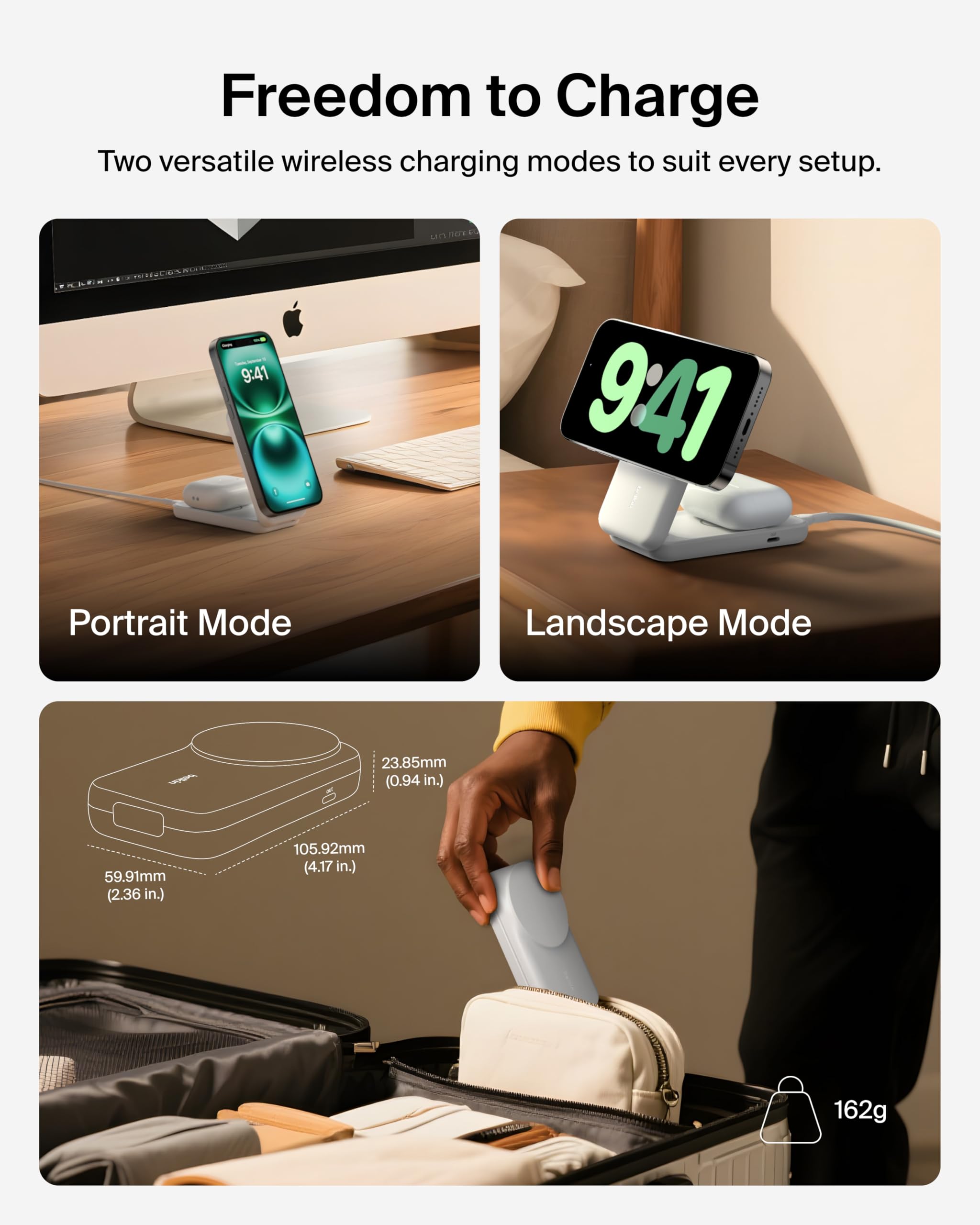 Belkin Qi2.2 25W Wireless 2 in 1 Foldable Fast Charging Station for iPhone