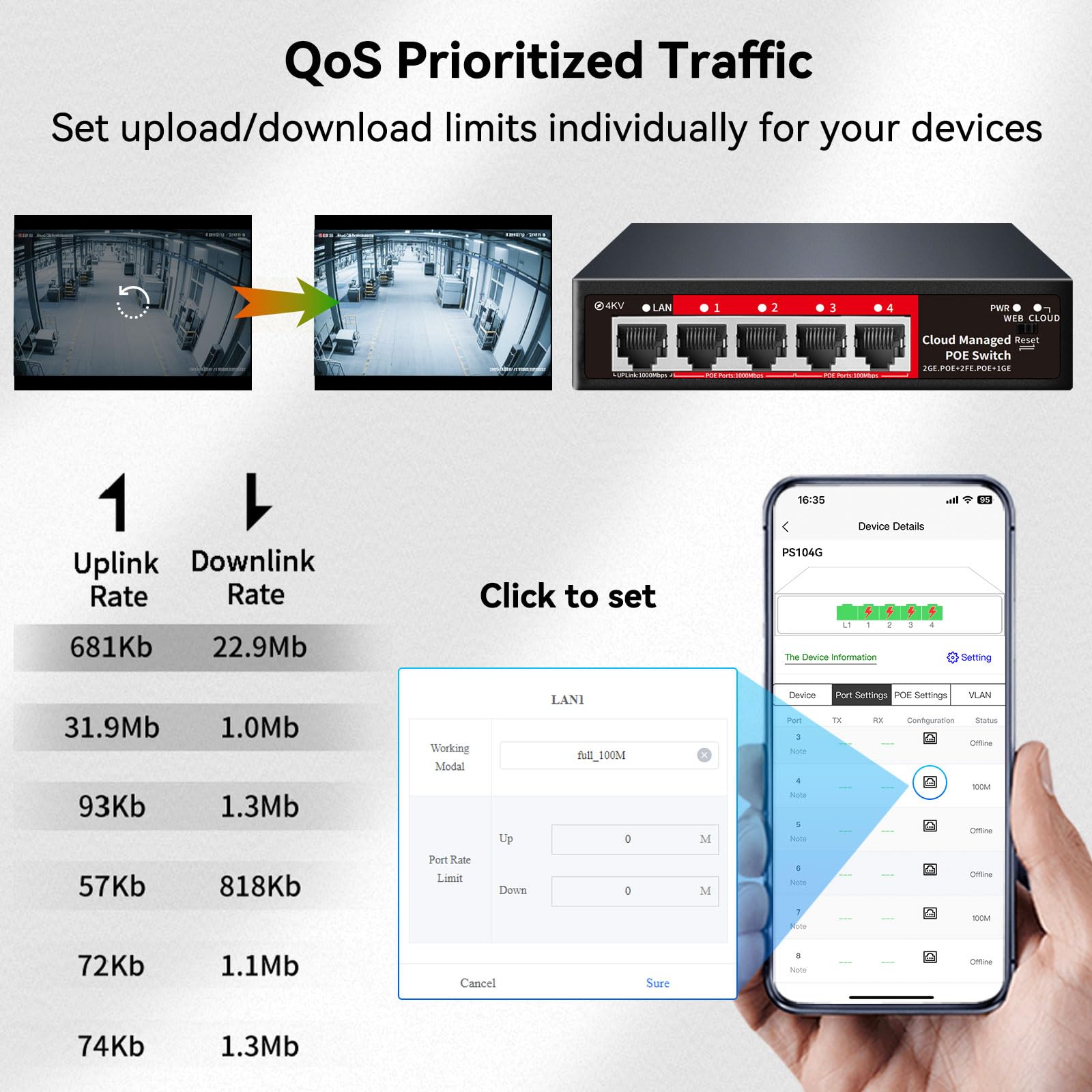 STEAMEMO 5 Port PoE+ Switch | Easy Smart Managed Ethernet Switch | Support VLAN, QoS | 52W Total PoE Budget | Fanless Metal | Plug & Play (Desktop/Wall Mount)