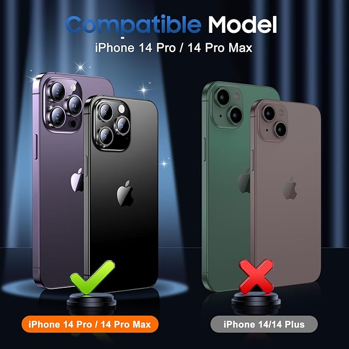 UniqueMe 3 Packs Compatible for iPhone 14 Pro Max/iPhone 14 Pro Camera Lens Protector Acrylic [Not Glass],[Case Friendly][Scratch-Resistant][Night Shooting Mode]-Glitter Purple