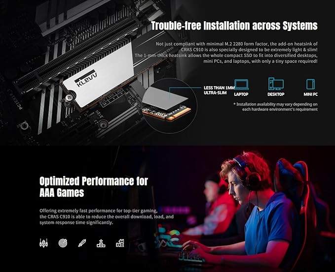 KLEVV CRAS C910 4TB M.2 2280 NVMe PCIe Gen4x4 Laptop & Desktop Internal SSD Heatsink Included, up to 5200MB/s (K04TBM2SP0-C91)