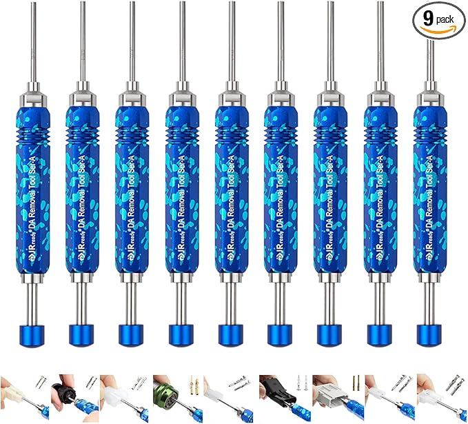 JRready ST5289 Tube Type Ejector Rod Contact Pin Extraction Tool for Molex .062" & .093”/HARTING/TE Heavy Duty/Weather Pack/AMP 4.2/6.35/2.13/CPC/RT360 Contacts, Terminal Insertion Toolsl, 9PCS