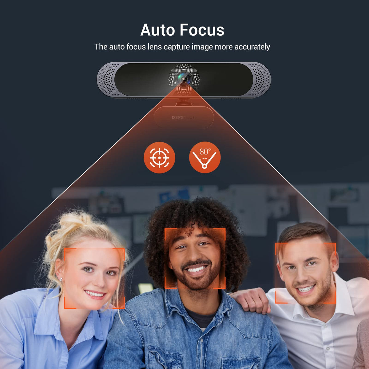 DEPSTECH 4K Webcam Ultra HD 1/2.55'' Sony Sensor Autofocus Webcam, 80° FOV (Black)