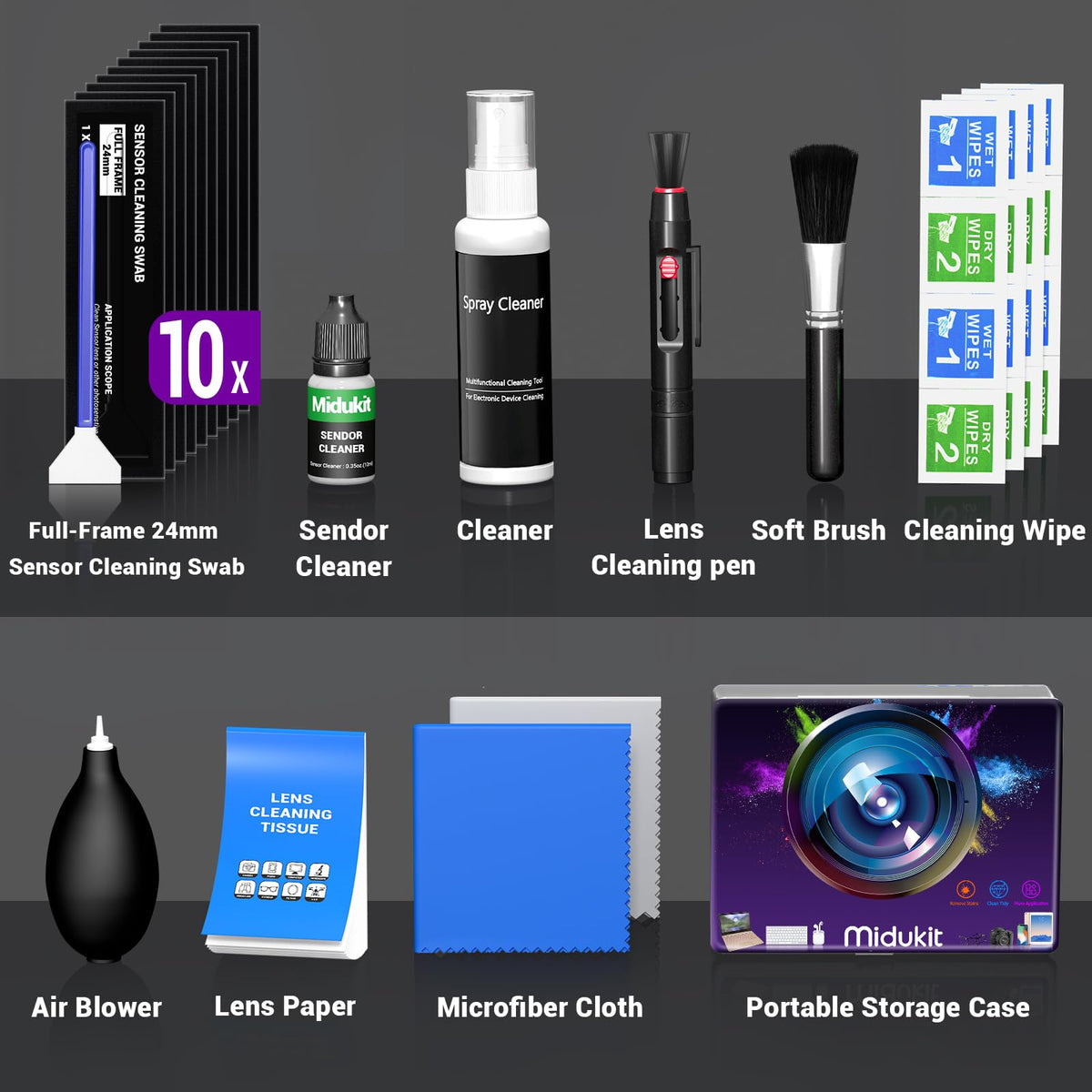 Updated Camera Lens Cleaning Kit, Camera Sensor Cleaning Kit Full Frame 10x