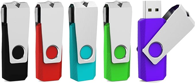 Aiibe 5 Pack 64 GB Flash Drive 64GB USB Flash Drive Thumb Drive 64 GB USB 2.0 Flash Disk Jump Drive Multi Pack USB Stick Zip Drives 64GB with Led Light (64G, 5 Colors: Black Red Cyan Green Purple)