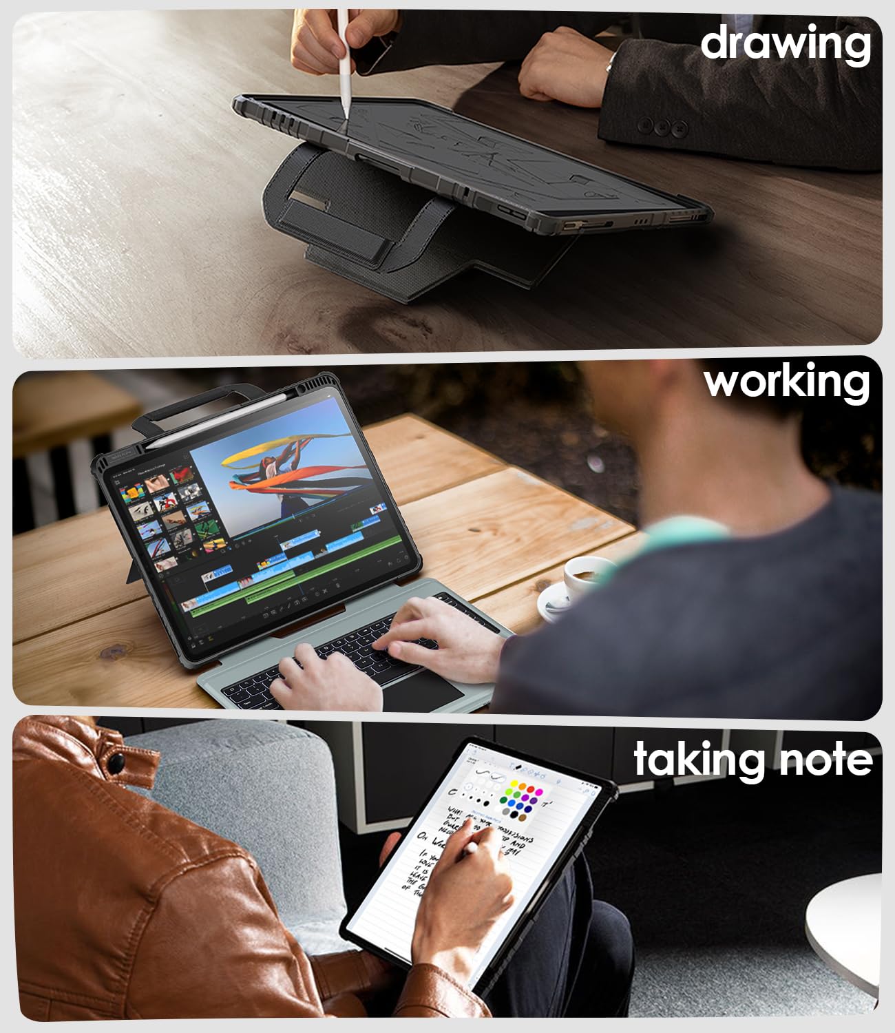 Nillkin Carry Go Keyboard Case for iPad Pro 13 inch (M5, 2025/M4,2024) with Handle, Rugged Case with Detachable Keyboard for iPad Pro 13", Magic Trackpad, 7 Colors Backlit, Portrait/Landscape, Black