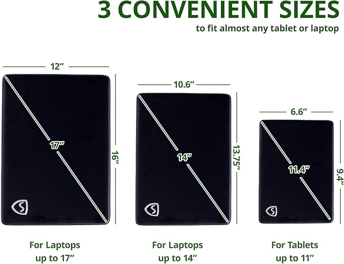Shield Your Body - Laptop Lap Pad with SaferBody™, Anti Radiation Shield & Heat Shield Pad, EMF Blocker Laptop Pad for Up to 14in.Wide Device (13.8 x 10.7 inches), Jet Black PU Leather Color