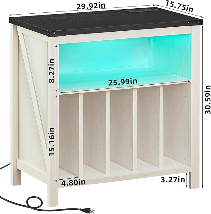 Large Record Player Stand with Charging Station & LED Lights, Vinyl Records Storage Holder Cabinet Holds up to 230 Albums, Turntable Stand for Music Room, Bedroom, Living Room, Office (White)