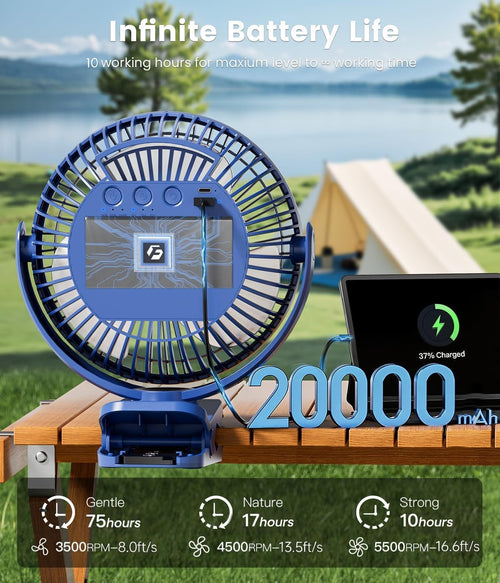 8" Clip on Fan, 20000mAh Rechargeable Fan Battery Portable, Strong Airflow
