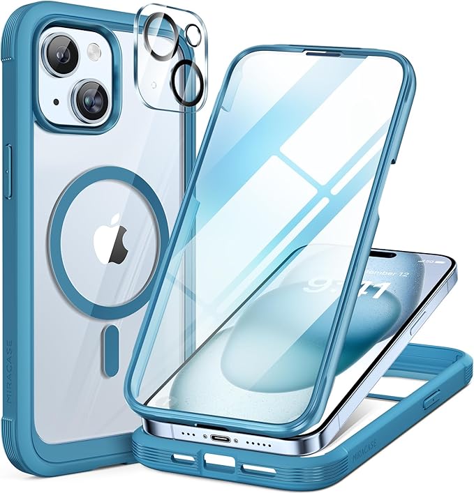 Miracase for iPhone 16 Case 6.1'', [Bubble Free] Full-Body Bumper Phone case with Built-in Full Glass Screen &Camera Control,No Gap,Compatible with MagSafe,Drop Proof 16 Cover