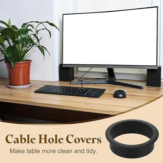 uxcell Desk Grommet, 2" (50mm) Zinc Alloy Cable Hole Cover Wire Cord Organizer with Marked Cable Ties for Home Office Desktop Wire, Black