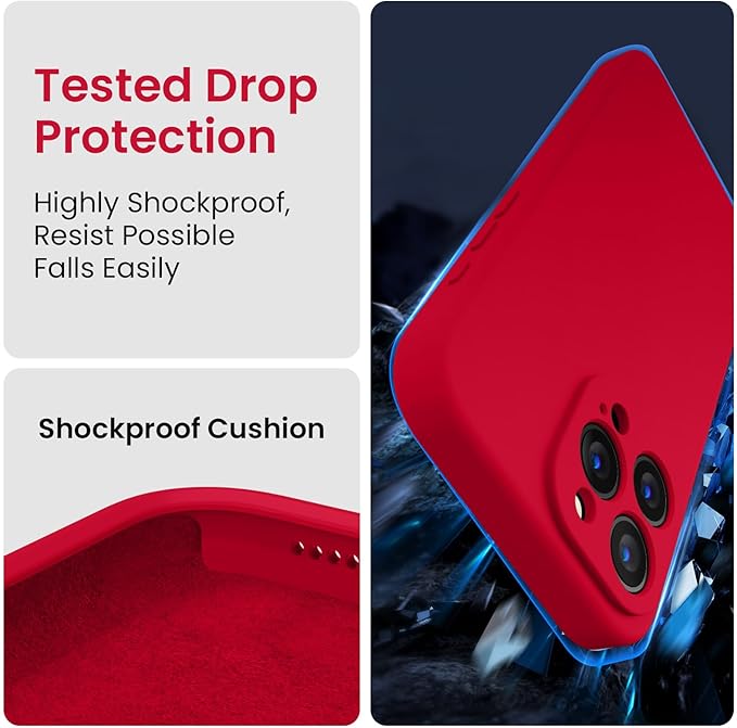 FireNova Designed for iPhone 15 Pro Max Case, Silicone Upgraded [Camera Protection] Phone Case with [2 Screen Protectors], Soft Anti-Scratch Microfiber Lining Inside, 6.7 inch, Deep Red