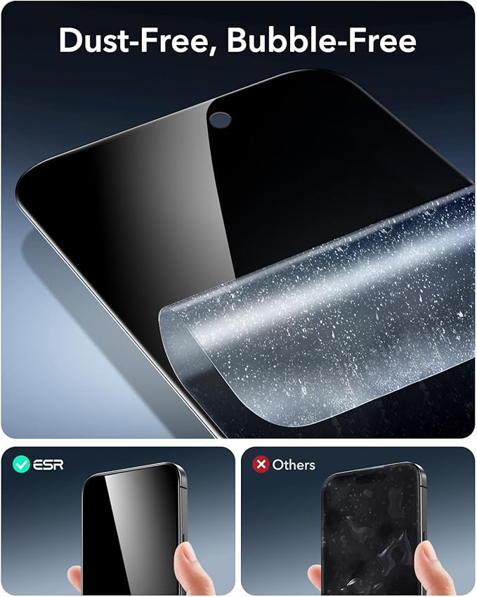 ESR 3 Pack 9H+ Glass for iPhone 15 Pro Privacy Screen Protector, [Military Grade Shatterproof & Longest Durable] Armorite Anti-spy Tempered Glass with UltraFit Tray