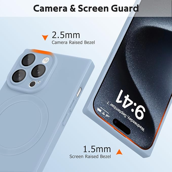 Designed for iPhone 15 Pro Case Compatible with Magsafe Cover Camera Lens Protector Military Grade Protection Shockproof Soft TPU Slim Magnetic Phone Case for iPhone 15 Pro Blue