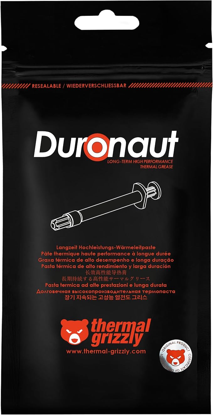 Thermal Grizzly - Duronaut - 6 Gram - Enhanced Durability & High Performance Thermal Paste - for Maximum Conductivity While Overclocking CPU/GPU/PS4/PS5/Xbox with 12 Cleaning Wipes 6 Wet & 6 Dry