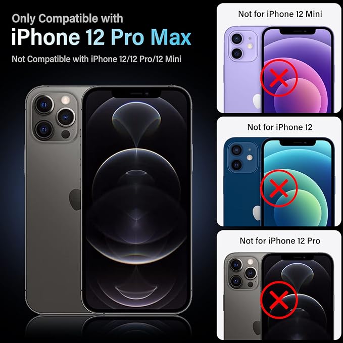 Uyiton for iPhone 12 Pro Max Camera Lens Protector, [Drop Protection][Strong Adsorption] 9H Tempered Glass Camera Cover Screen Metal Ring Case Friendly Scratch Resistant Easy to Install - Black