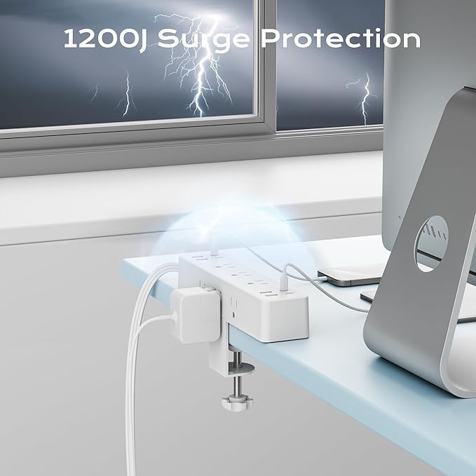 Acozvin Desk Clamp Power Strip 10FT, 40W Total Fast Charging Station