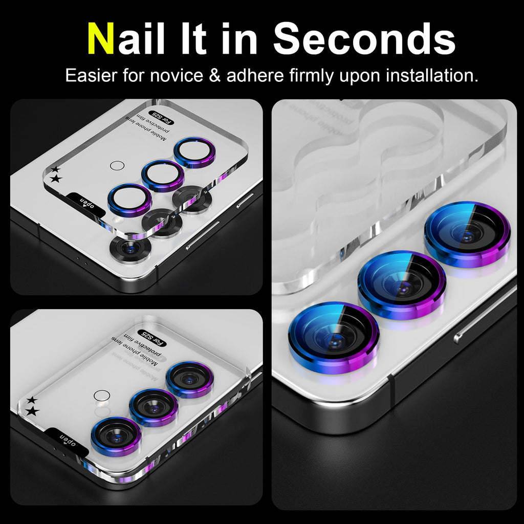 YWXTW Camera Lens Protector for Samsung Galaxy S25 Accessories [1:1 Fit & Ultra Clarity] 9H Tempered Glass Metal Individual Ring Camera Cover Screen Protector for S25, Case Friendly (Multi-Coloured)
