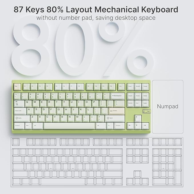 Chilkey ND TKL Aluminum Mechanical Keyboard, 87 Keys Tenkeyless Wireless Gaming Keyboard, Tri-Mode BT5.3/2.4GHz/USB-C PBT Keycaps Hot Swappable Custom Key Board for Windows Laptop Office PC