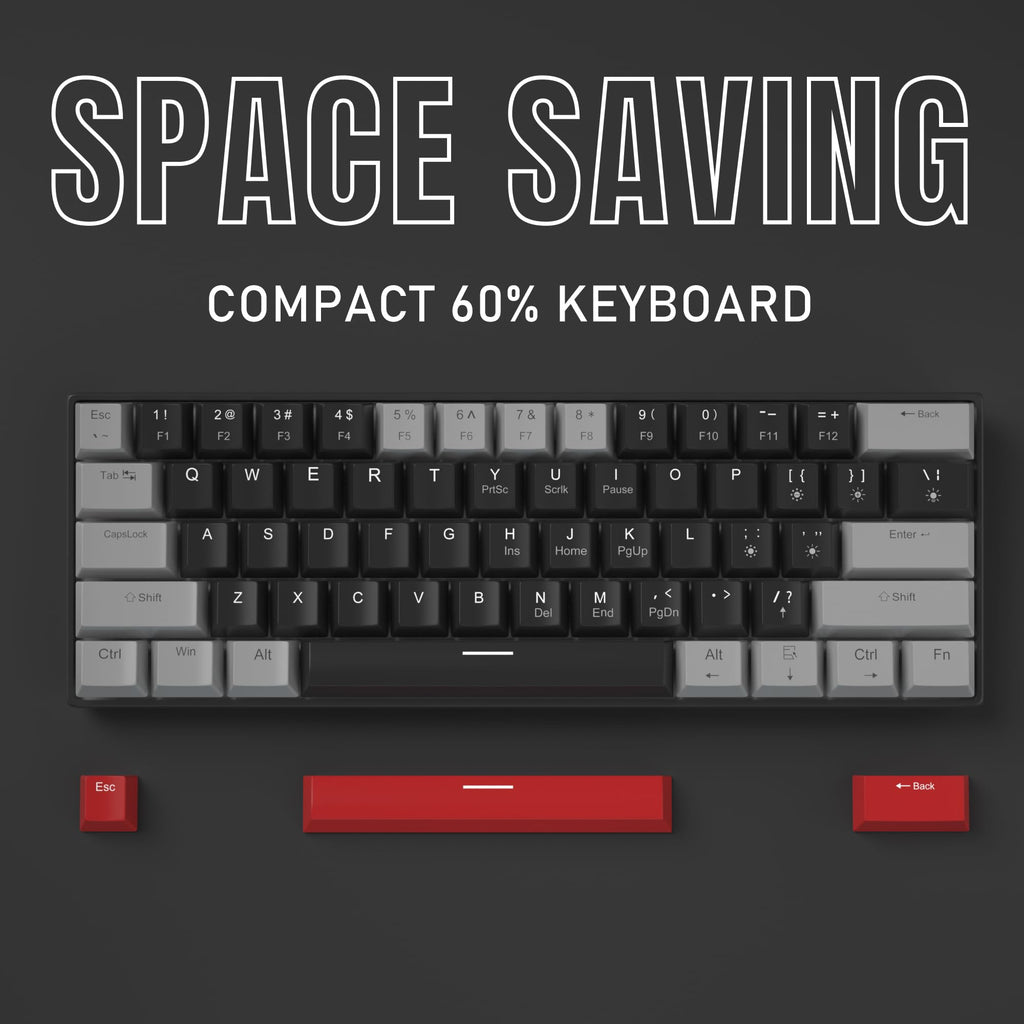Camiysn 60% Mechanical Gaming Keyboard,Mixed Color Keycaps Gaming Keyboard with Linear Red Switches, Detachable Type-C Cable Mini Keyboard with Blue LED Light for PC/Laptop