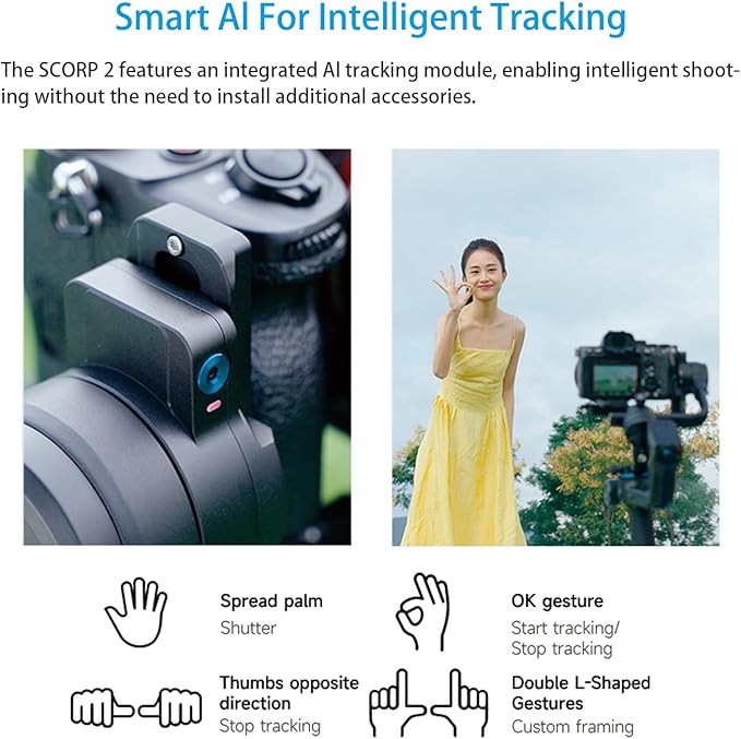 FeiyuTech SCORP 2 Gimbal Stabilizer for DSLR and Mirrorless Camera, Integrated Al Tracking Sensor, 3-Axis Camera Stabilizer for Sony Canon Panasonic Nikon, 2.5kg Payload Touch Screen Vertical Shooting